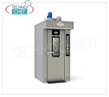 Horno Eléctrico Rotativo para PAN, Mod.MINIROTORFAN40X60E HORNO ELÉCTRICO GIRATORIO para PASTELERÍA, capacidad 15/18 bandejas de mm 400x600, V.400/3, Kw.23,5, Peso 650 Kg, dim.mm.980x1500x2020h